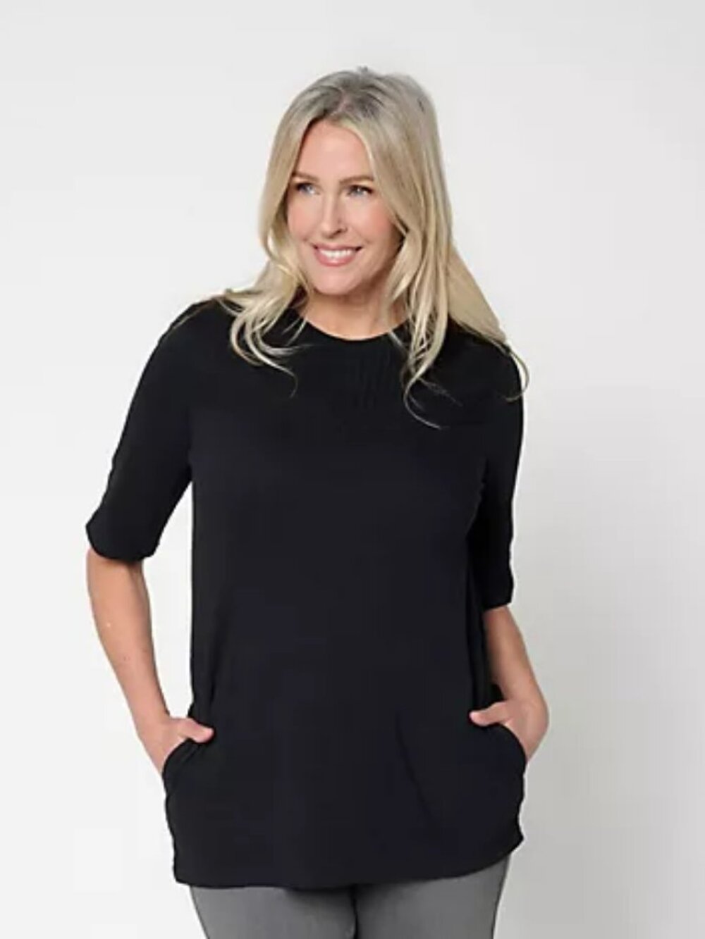 LOGO Lavish by Lori Goldstein Embellished Elbow Sleeve Tee, Blk Sz XS a724788